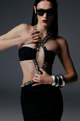 Alma Neckholder-Maxikleid mit Strass-Ausschnitt